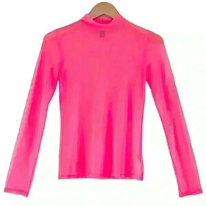 🌈 6/$60, Forever 21 Sheer Mock Turtleneck Top, Fluorescent Pink, Size Medium